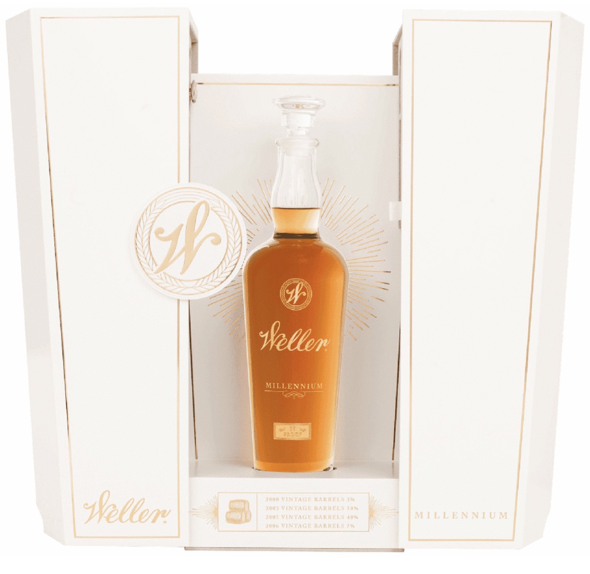 Weller Millennium 750 mL crystal decanter in its illuminated presentation case